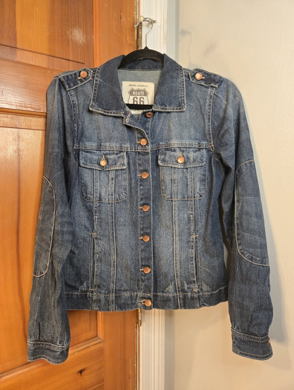 Route 66 Women's Dark Blue Denim Trucker Jacket with Copper Buttons